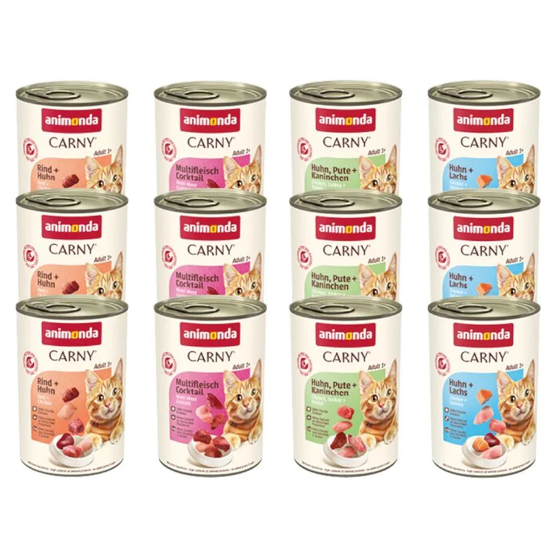 animonda Carny Adult 12 x 400 g (Mix Gourmet: Manzo e Pollo + Cocktail Multicarne + Pollo, Tacchino e Coniglio + Pollo e Salmone)