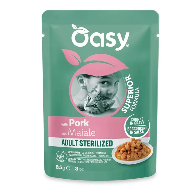 Oasy Adult Bocconcini in Salsa Buste 12 x 85 g (Sterilized Maiale)