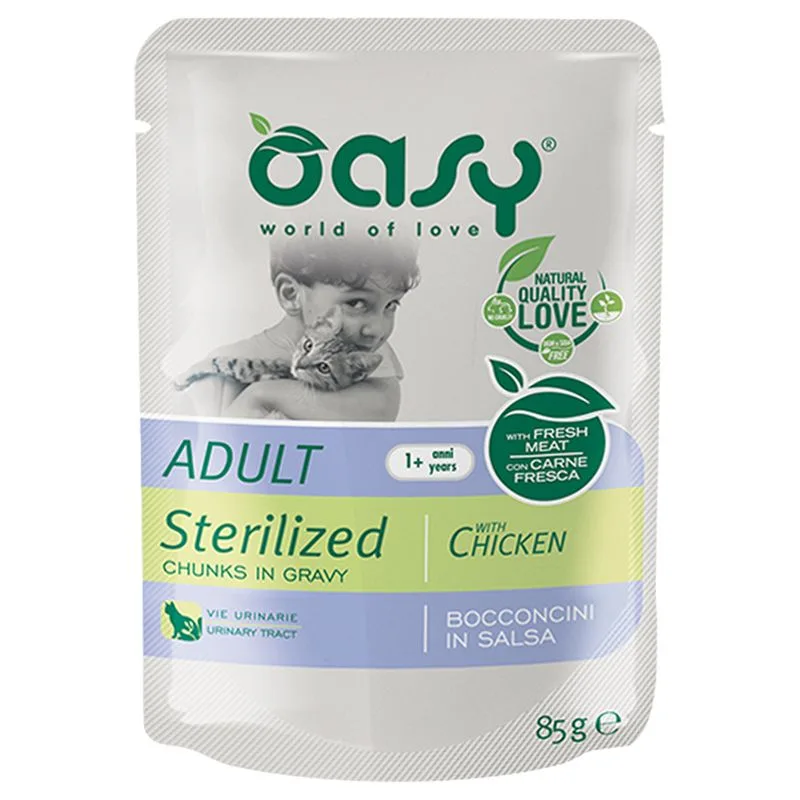 Oasy Adult Sterilised Bocconcini in Salsa Buste 12 x 85 g umido gatto (Pollo)