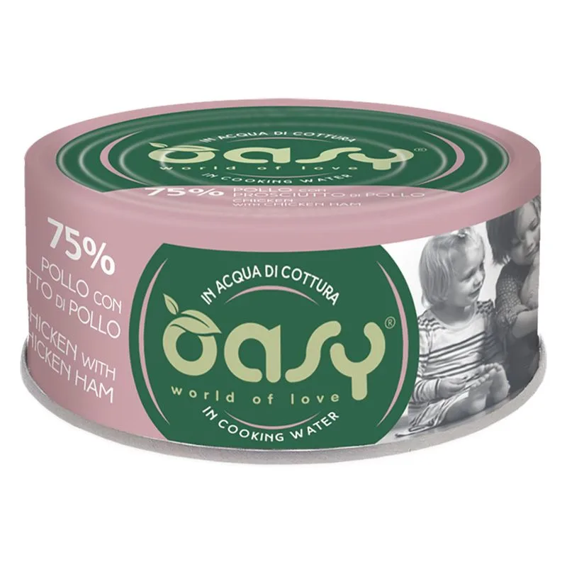 Oasy Cat Wet More Love 12 x 70 g umido gatto (Adult Pollo con Prosciutto di Pollo)