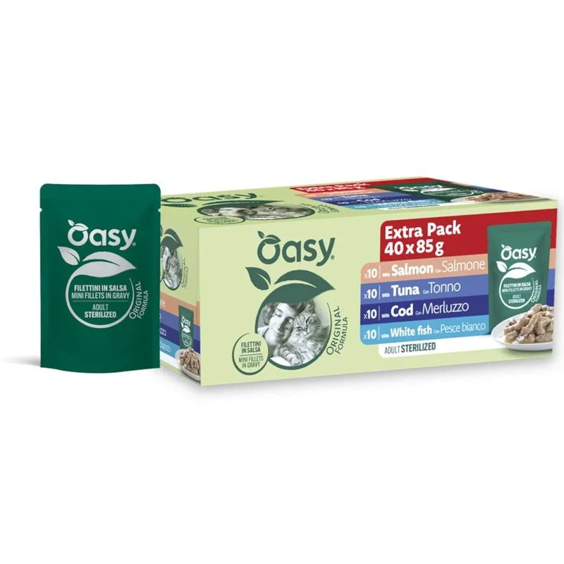 Oasy Chunks Adult Sterilized Pacco misto 40 x 85 g (Pesce)