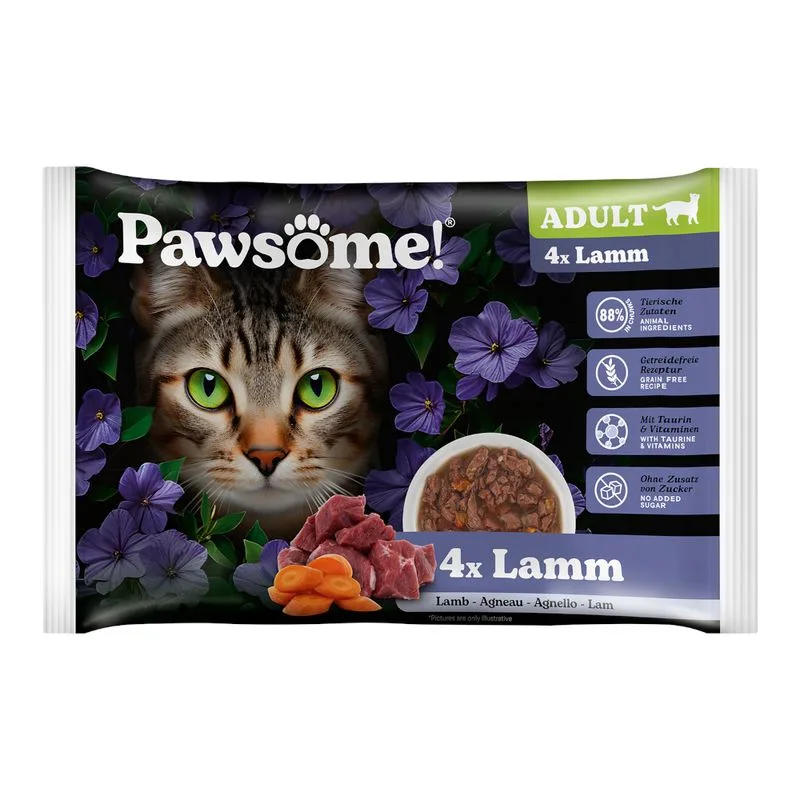Pawsome Adult 8 x 85 g umido per gatto (Agnello)