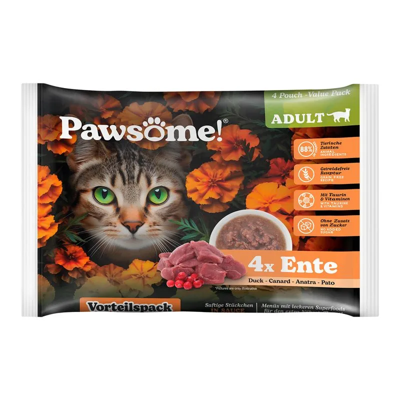 Pawsome Adult 8 x 85 g umido per gatto (Anatra)