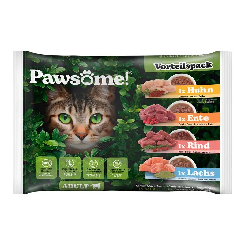 Pawsome Adult 8 x 85 g umido per gatto (Mix: (4 varianti))