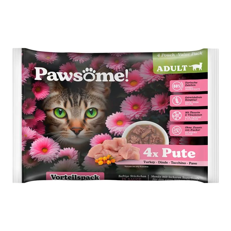 Pawsome Adult 8 x 85 g umido per gatto (Tacchino)