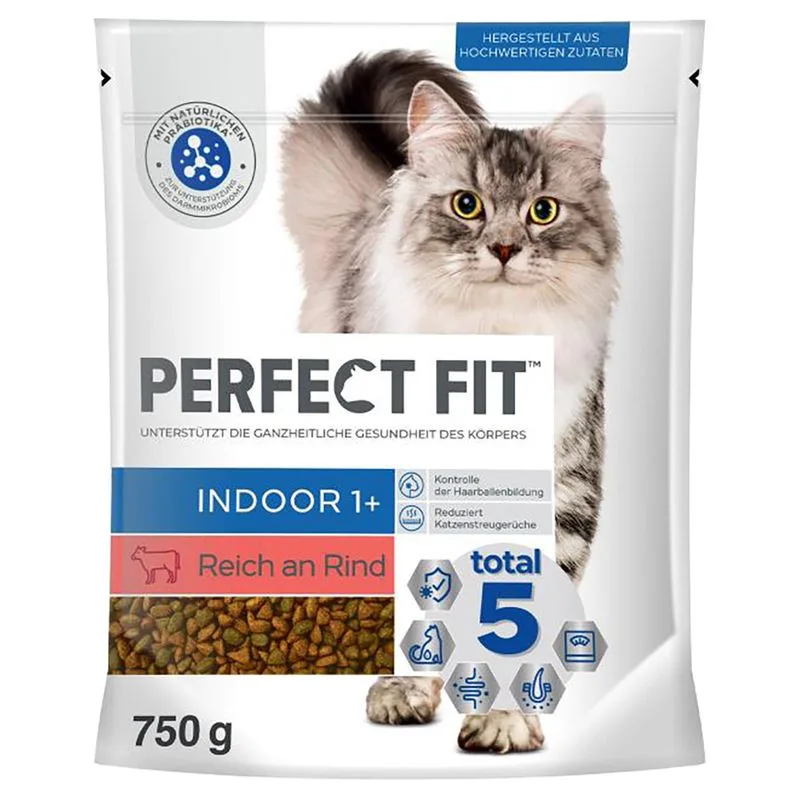 Perfect Fit Indoor 1+ Ricco di manzo Crocchette per gatto