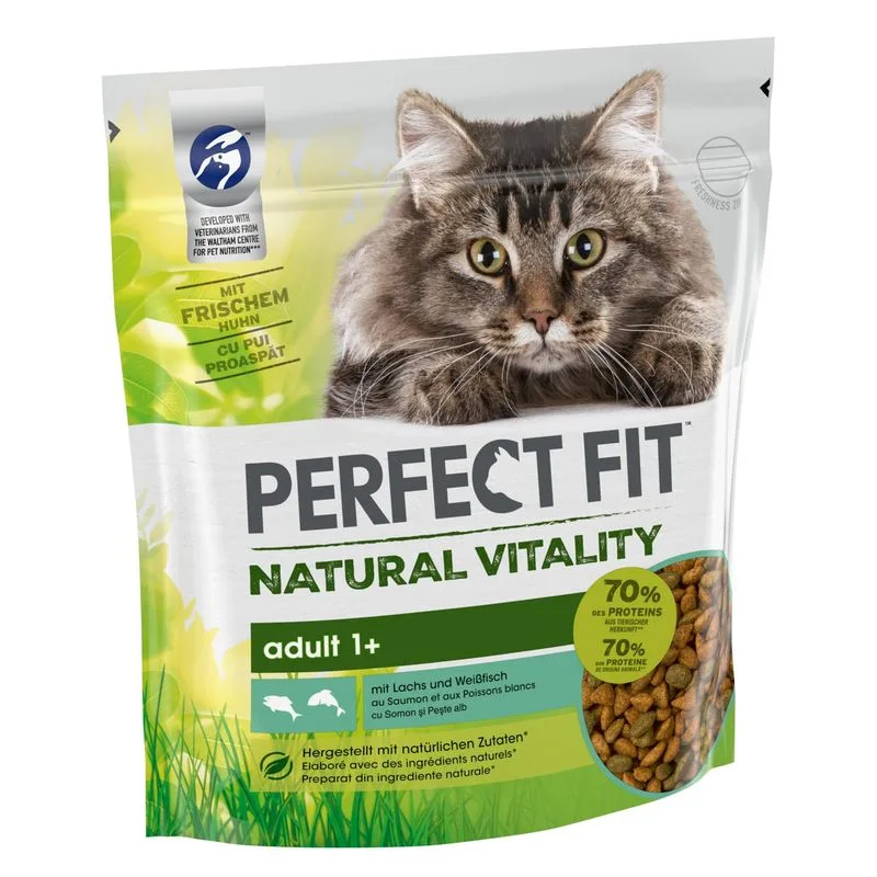 Perfect Fit Natural Vitality Adult 1+ Salmone & Pesce bianco Crocchette per gatti (Set %: 6 x 650 g)