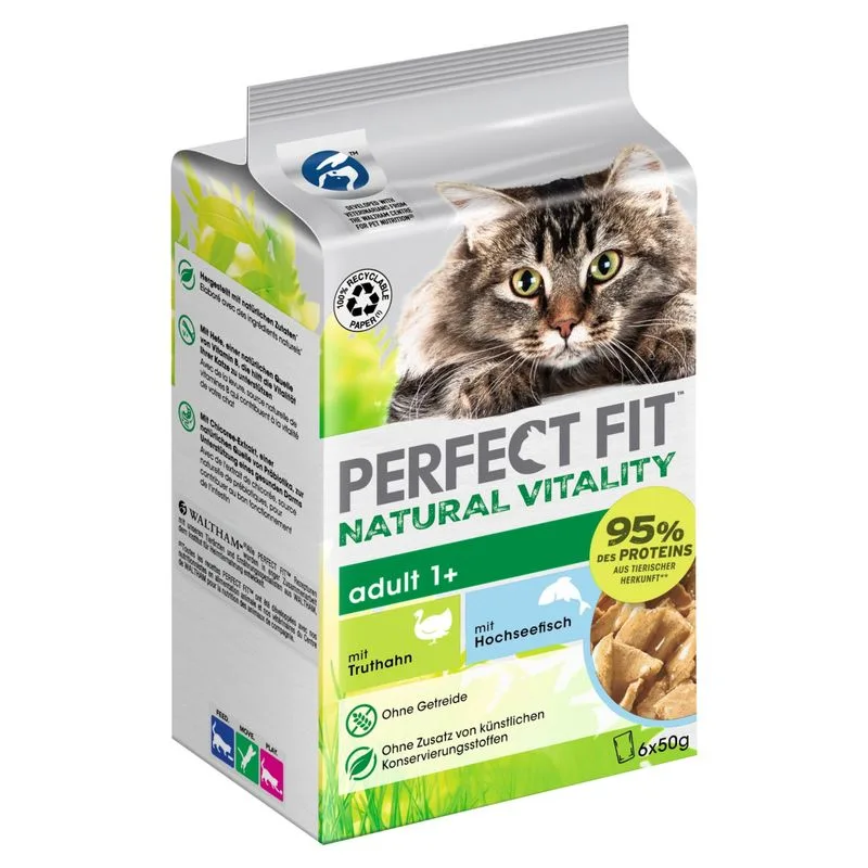 Perfect Fit Natural Vitality Adult 1+ con Pesce (Set %: 36 x 50 g Pesce d'alto mare e Tacchino)