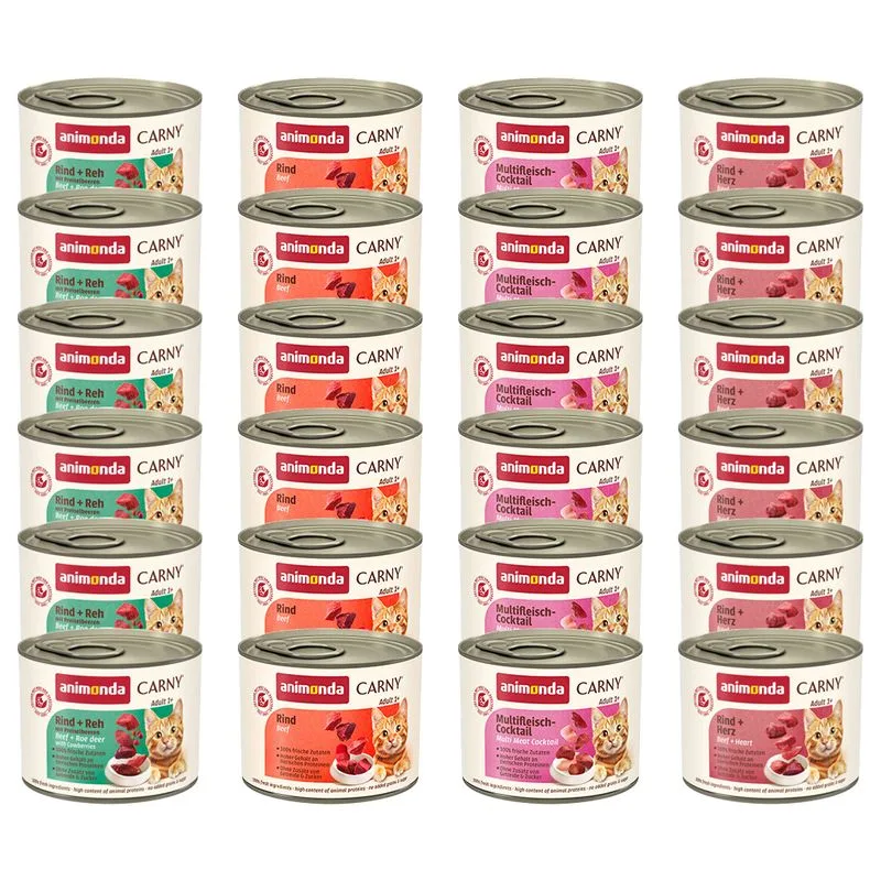 animonda Carny Adult 24 x 200 g (Mix Carne: Cocktail Multicarne/Manzo/Manzo & Cuore/Manzo & Capriolo)