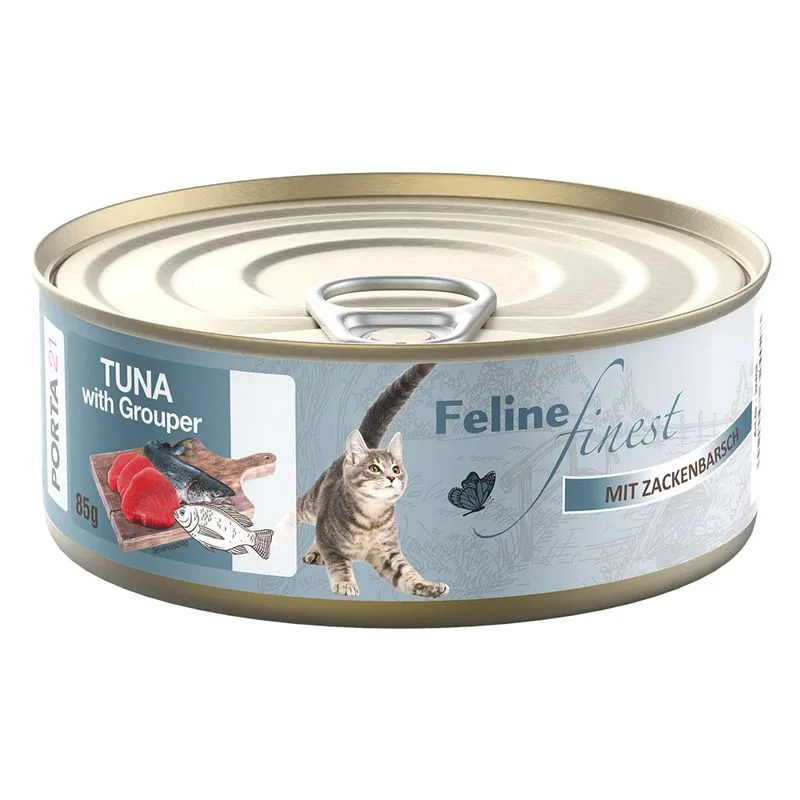 Feline Finest 24 x 85 g Alimento umido per gatti (Tonno con Cernia)