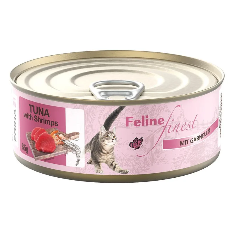 Feline Finest 24 x 85 g Alimento umido per gatti (Tonno con Gamberetti)