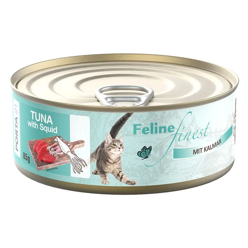 Feline Finest 6 x 85 g Alimento umido per gatti (Tonno con Calamari)