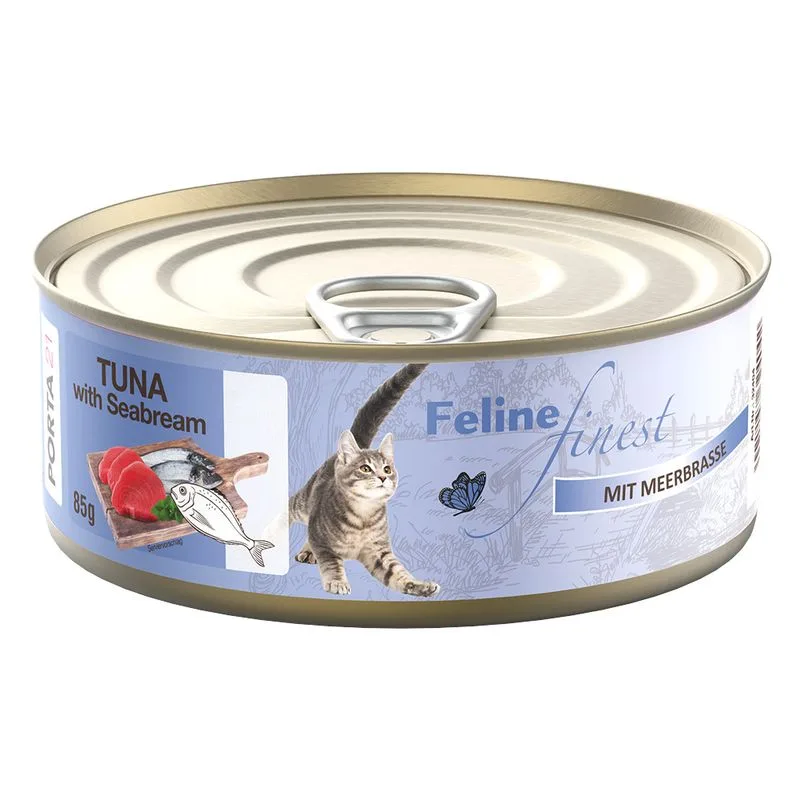 Feline Finest 6 x 85 g Alimento umido per gatti (Tonno con Pagello)