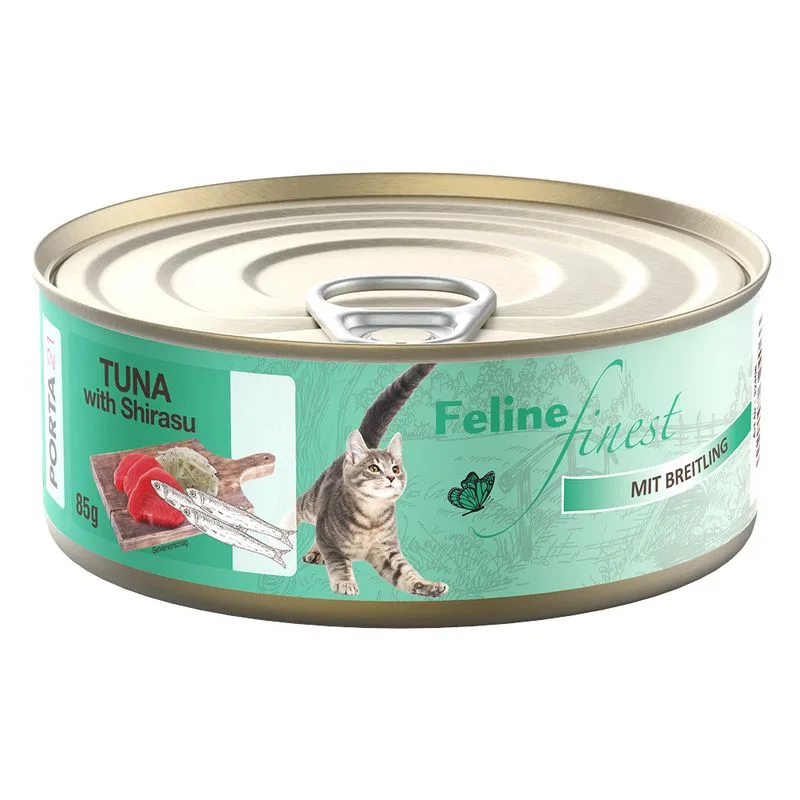 Feline Finest 6 x 85 g Alimento umido per gatti (Tonno con Sarda)