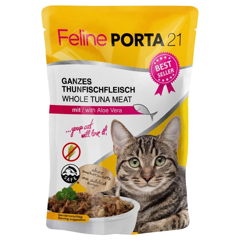 Feline Porta 21 24 x 100 g Alimento umido per gatti (Tonno con Aloe)