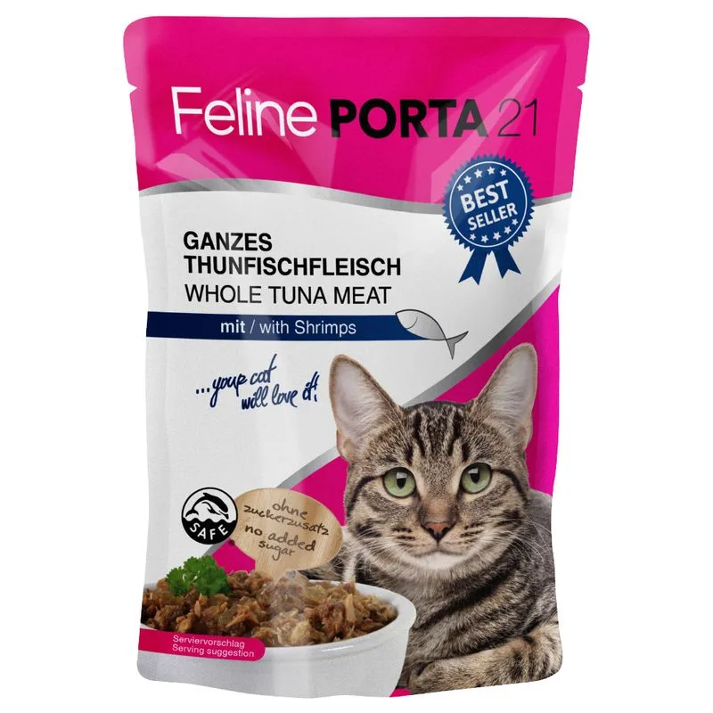 Feline Porta 21 24 x 100 g Alimento umido per gatti (Tonno con Gamberetti)