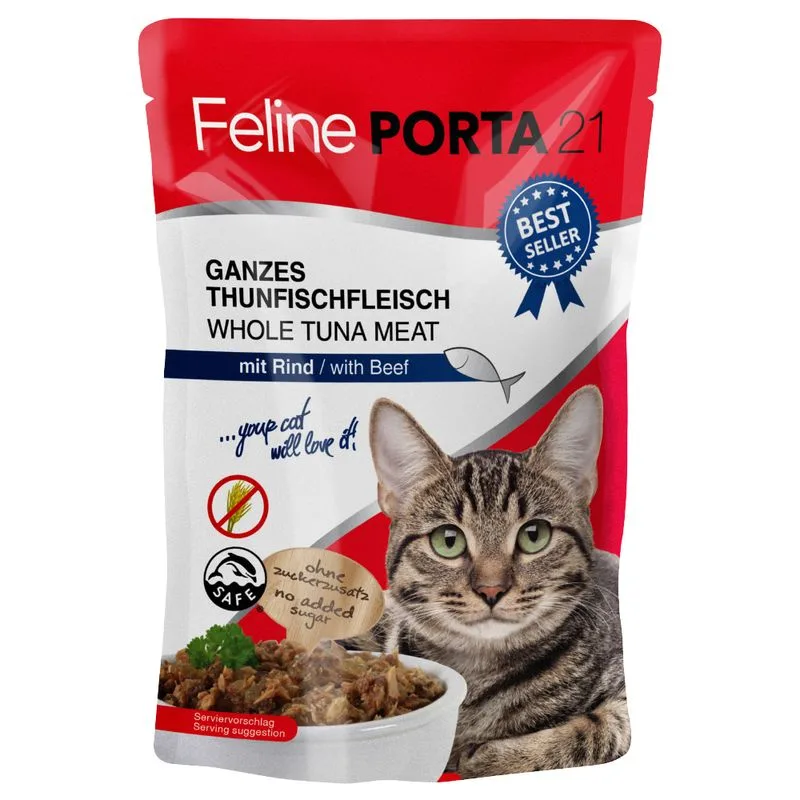 Feline Porta 21 24 x 100 g Alimento umido per gatti (Tonno con Manzo)