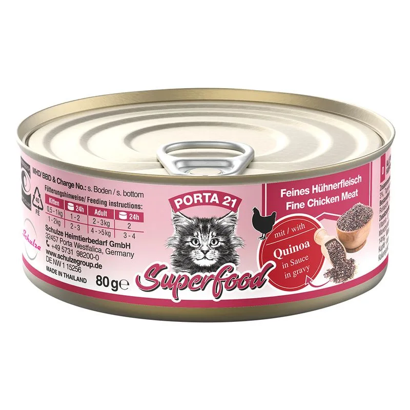 Porta 21 Superfood 24 x 80 g Alimento umido per gatti (Pollo con Quinoa)