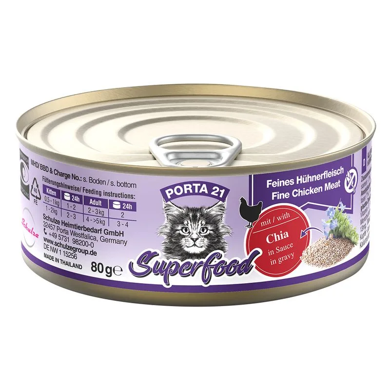 Porta 21 Superfood 24 x 80 g Alimento umido per gatti (Pollo con Semi di Chia)