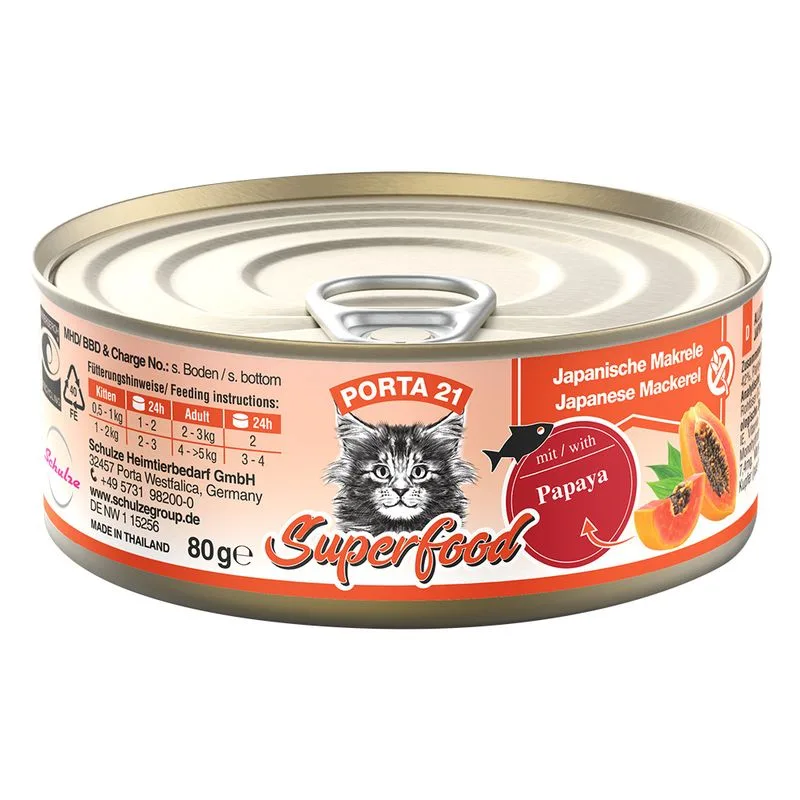 Porta 21 Superfood 24 x 80 g Alimento umido per gatti (Sgombro con Papaya)