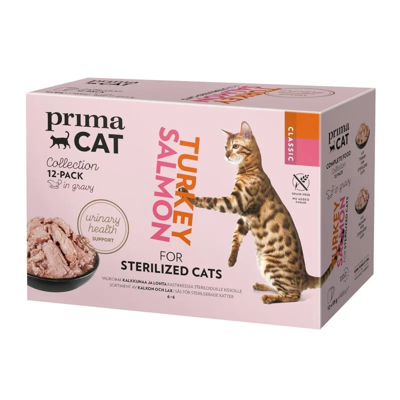 PrimaCat Classic in Salsa 48 x 85 g (Mix Sterilized: 24x Tacchino, 24x Salmone)