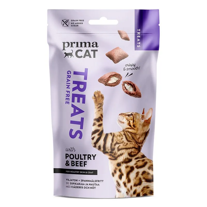 PrimaCat Crunchy Treats Skin & Coat con Pollame & Manzo Snack gatto