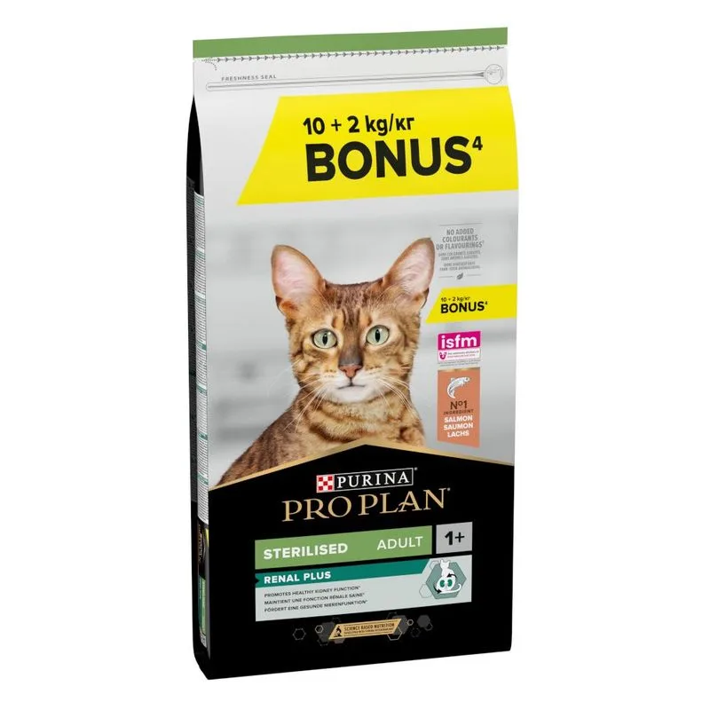 10 kg + 2 kg gratis! 12 kg PURINA PRO PLAN Sterilised Adult Renal Plus per gatto (Ricco in Salmone)