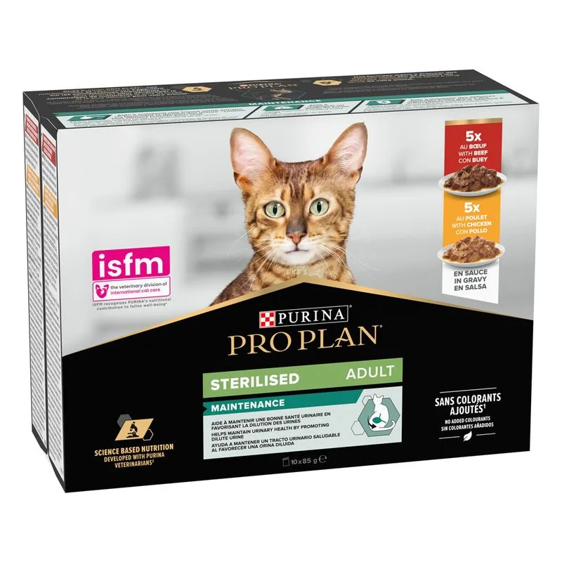 Prezzo speciale! 2 x PURINA PRO PLAN Umido per gatti (2 x (10 x 85 g) Cat Sterilised Adult Maintenance Manzo e Pollo)