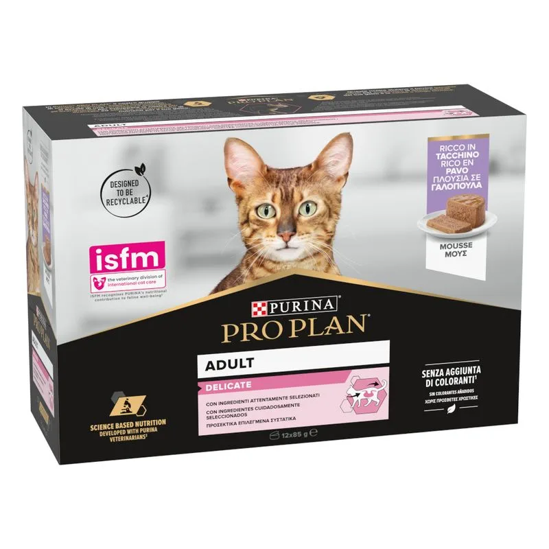 Prezzo speciale! 2 x PURINA PRO PLAN Umido per gatti (2 x (12 x 85 g) Delicate Tacchino in mousse)