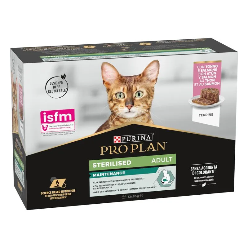 Prezzo speciale! 2 x PURINA PRO PLAN Umido per gatti (2 x (12 x 85 g) Sterilised Maintenance Paté Tonno & Salmone)