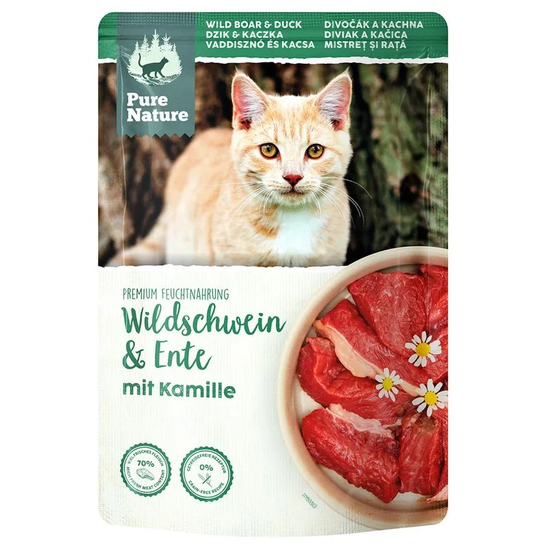Pure Nature Feline 24 x 85 g Alimento umido per gatto (Cinghiale & Anatra)