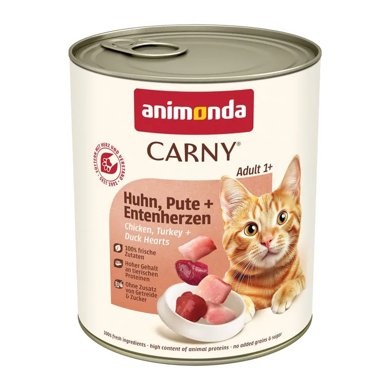 animonda Carny Adult 24 x 800 g Umido per gatto (Pollo, Tacchino & Cuori di anatra)