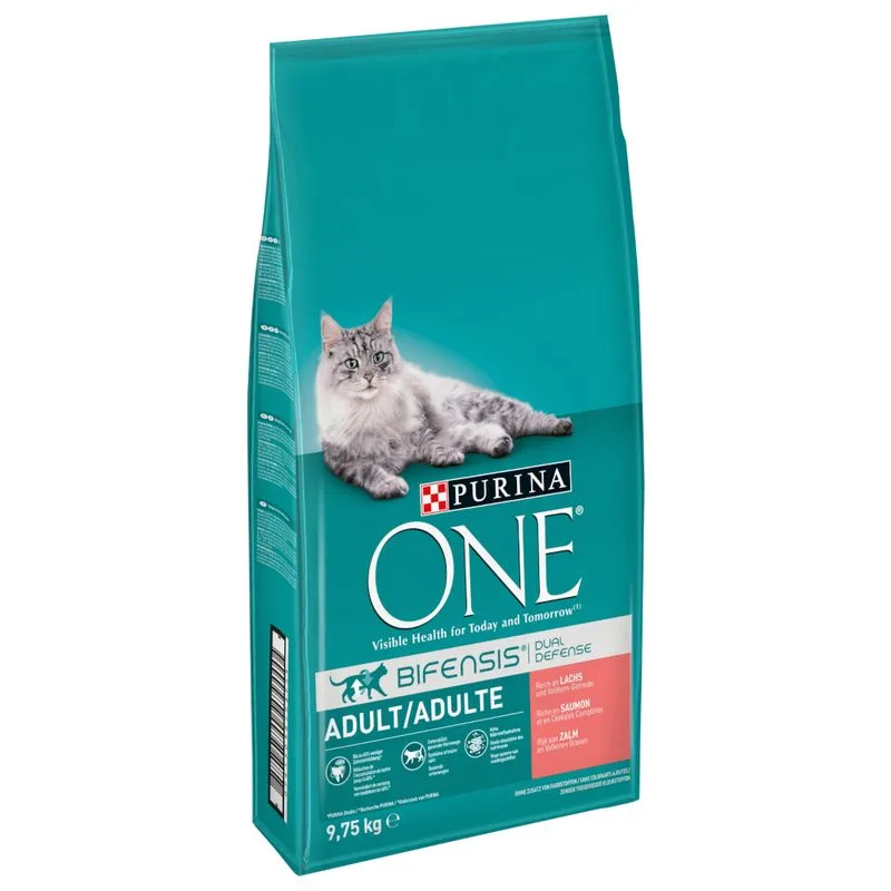 PURINA ONE Adult Salmone & Cereali integrali Crocchette per gatti (Set %: 2 x 9,75 kg)