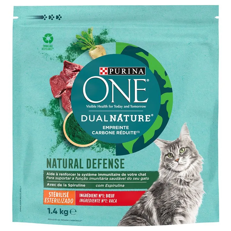 PURINA ONE Dual Nature Sterilized Manzo con Spirulina Crocchette per gatto (Set %: 3 x 1,4 kg)