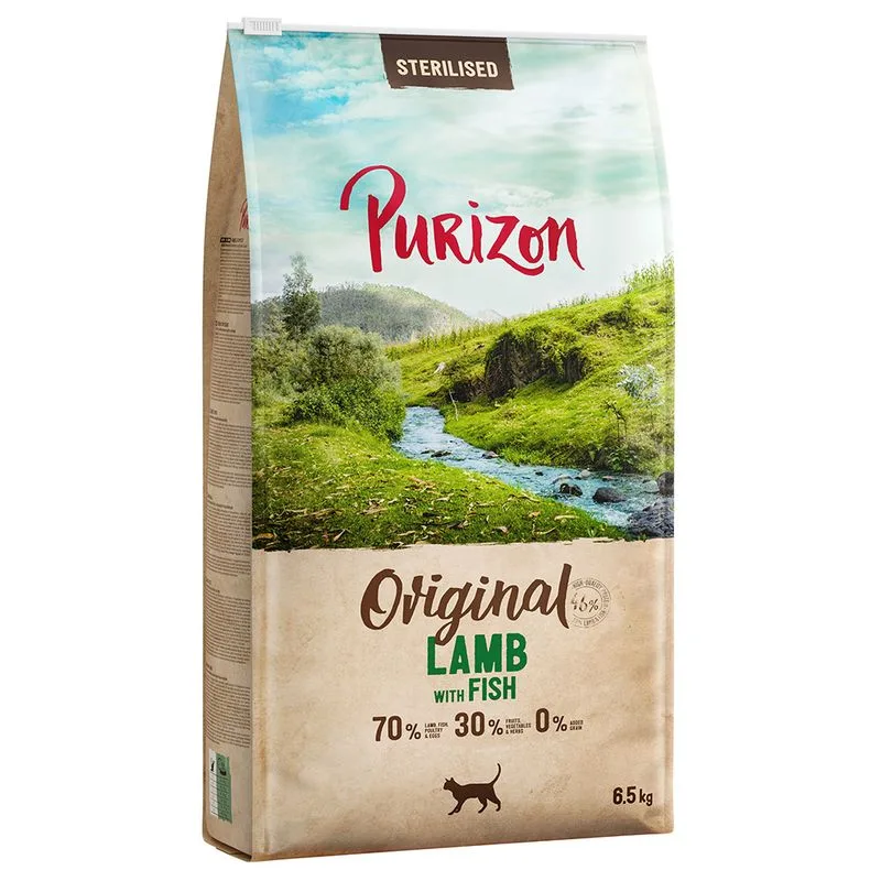 Multipack risparmio! 2 x 6,5 kg Purizon Crocchette senza cereali per gatti (Sterilised Adult Agnello con Pesce)