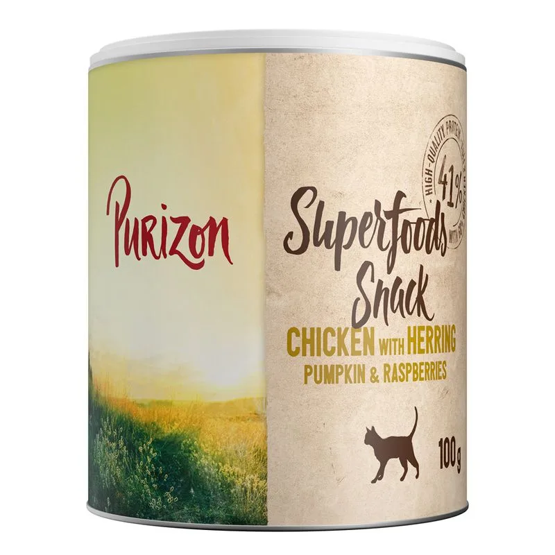 Purizon Superfood Snack per gatto (Set %: 3 x 100 g Pollo con aringa, zucca e lamponi)