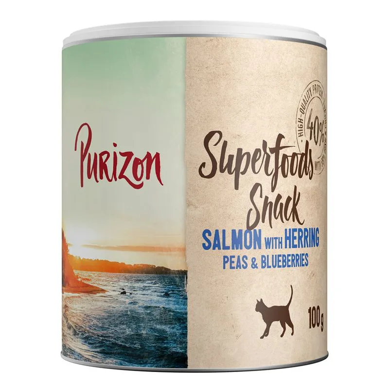 Purizon Superfood Snack per gatto (Set %: 3 x 100 g Salmone con aringa, piselli e mirtilli neri)