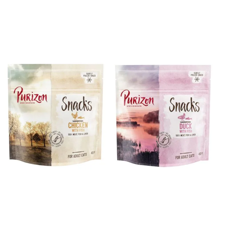 Set prova misto! Purizon Snack per gatti - senza cereali 2 x 40 g (Pollo con Pesce, Anatra con pesce)
