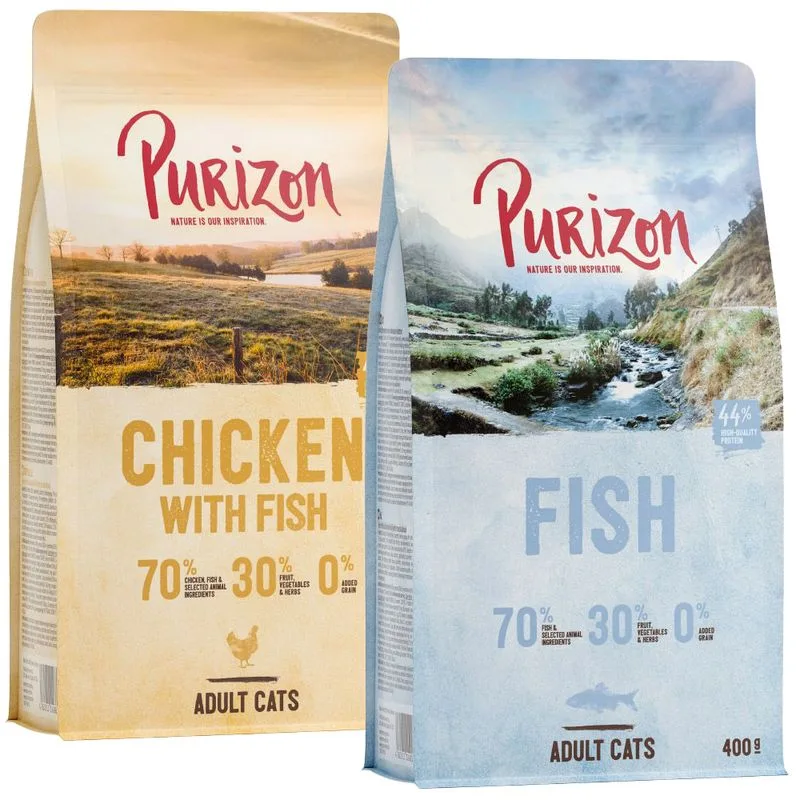 Set prova! Purizon Adult Crocchette per gatto (2 x 400 g: Pollo & Pesce, Pesce)