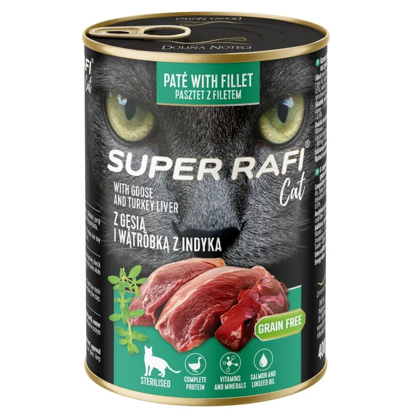 Super Rafi Sterilised Cat 12 x 400 g (Oca e fegato di tacchino)