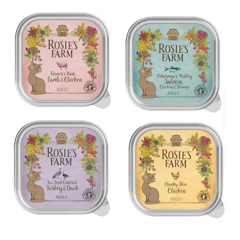 Rosie's Farm Adult 16 x 100 g umido per gatti (Mix (4 Pollo, 4 Tacchino & Anatra, 4 Salmone & Pollo, 4 Agnello & Pollo))
