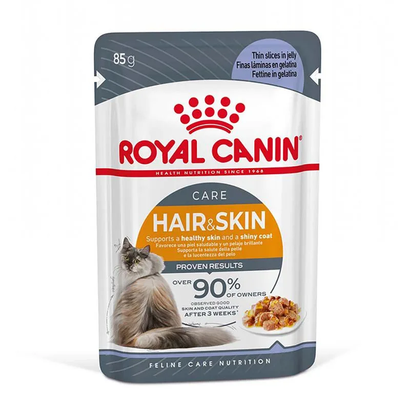 Royal Canin 48 x 85 g Alimento umido per gatti (Hair & Skin in Gelatina)