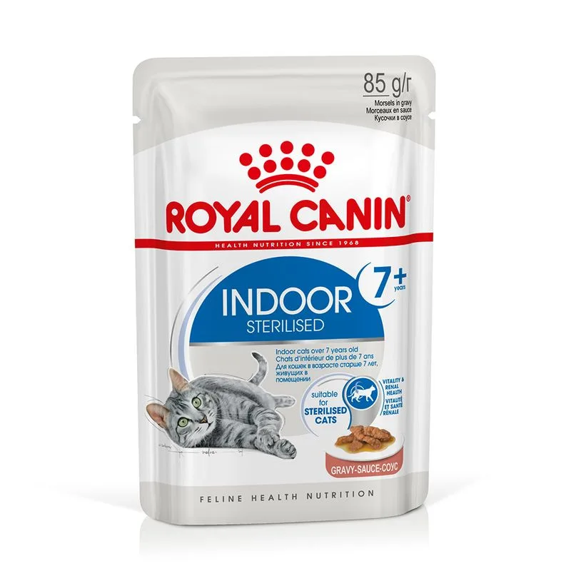 Royal Canin Indoor Sterilised 7+ in umido in Salsa per gatti (Set %: 96 x 85 g)