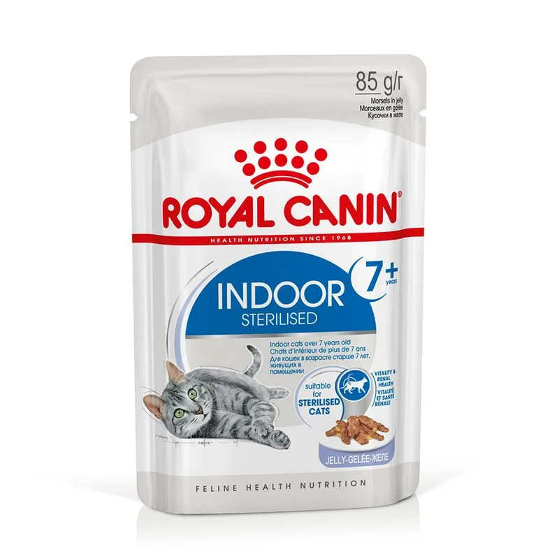 Royal Canin Indoor Sterilised 7+ umido in Gelatina per gatti (Set %: 96 x 85 g)