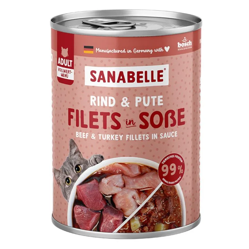 Sanabelle Carne in Salsa 24 x 380 g Alimento umido per gatti (Manzo & Tacchino)