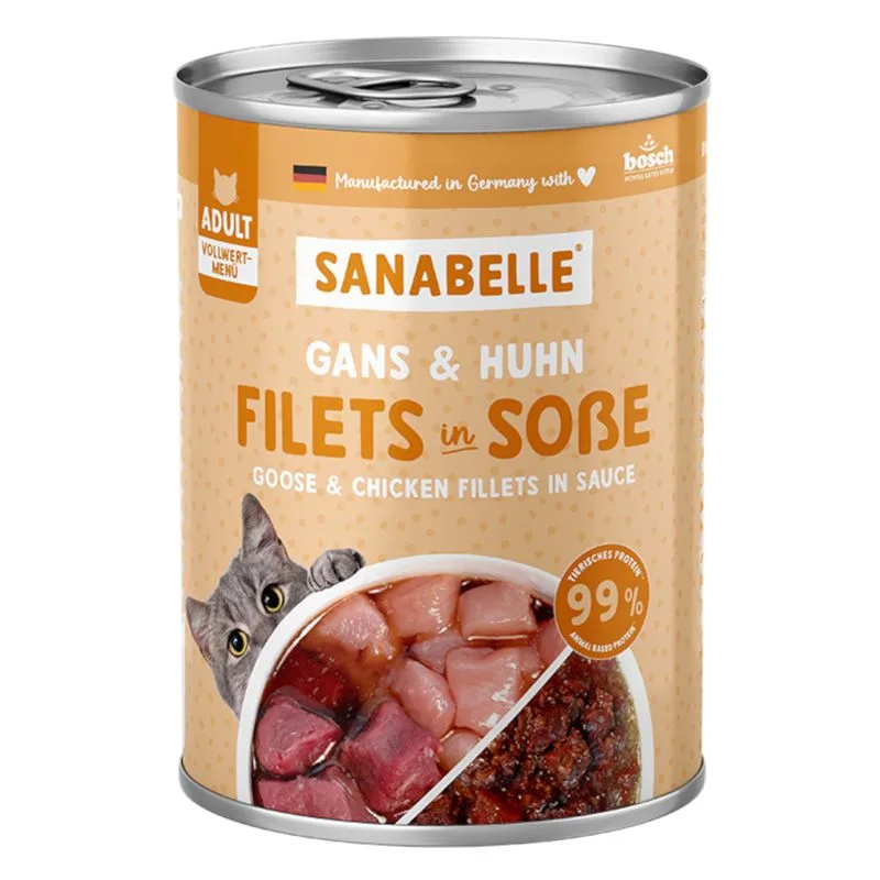 Sanabelle Carne in Salsa 24 x 380 g Alimento umido per gatti (Oca & Pollo)