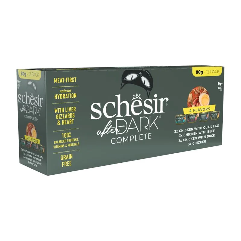 Schesir After Dark Filetti in brodo 12 x 80 g (Mix: Pollo con Manzo, Pollo con Uovo di quaglia, Pollo con Anatra)