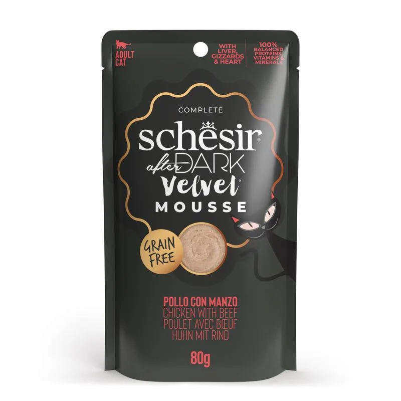 Schesir After Dark Velvet Mousse 12 x 80 g Umido per gatto (Pollo con manzo)