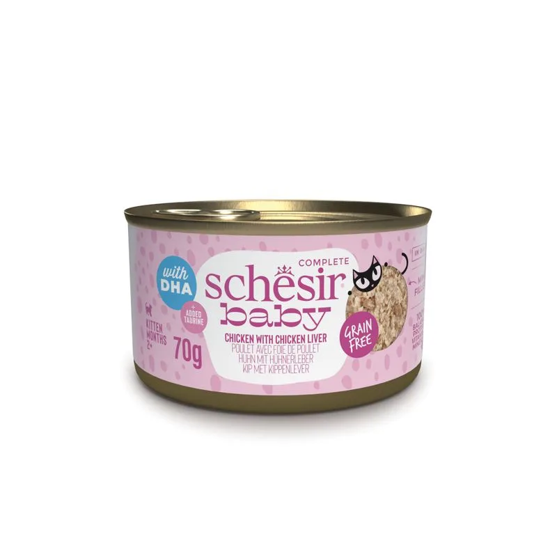 Schesir Baby 12 x 70 g Umido per gattini (Filettini di pollo con fegato di pollo)