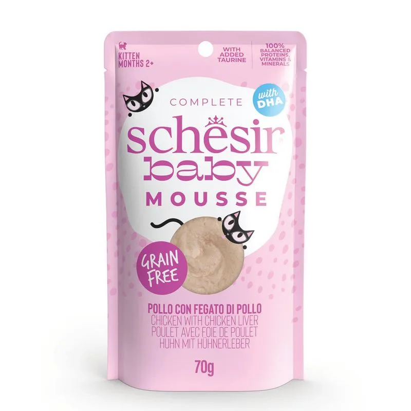 Schesir Baby Mousse 12 x 70 g Umido per gatto (Pollo con fegato di pollo)
